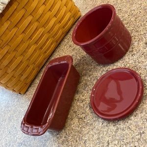 Longaberger Pottery Paprika Red Woven Traditions Small Loaf Pan, Pint Crock, Lid